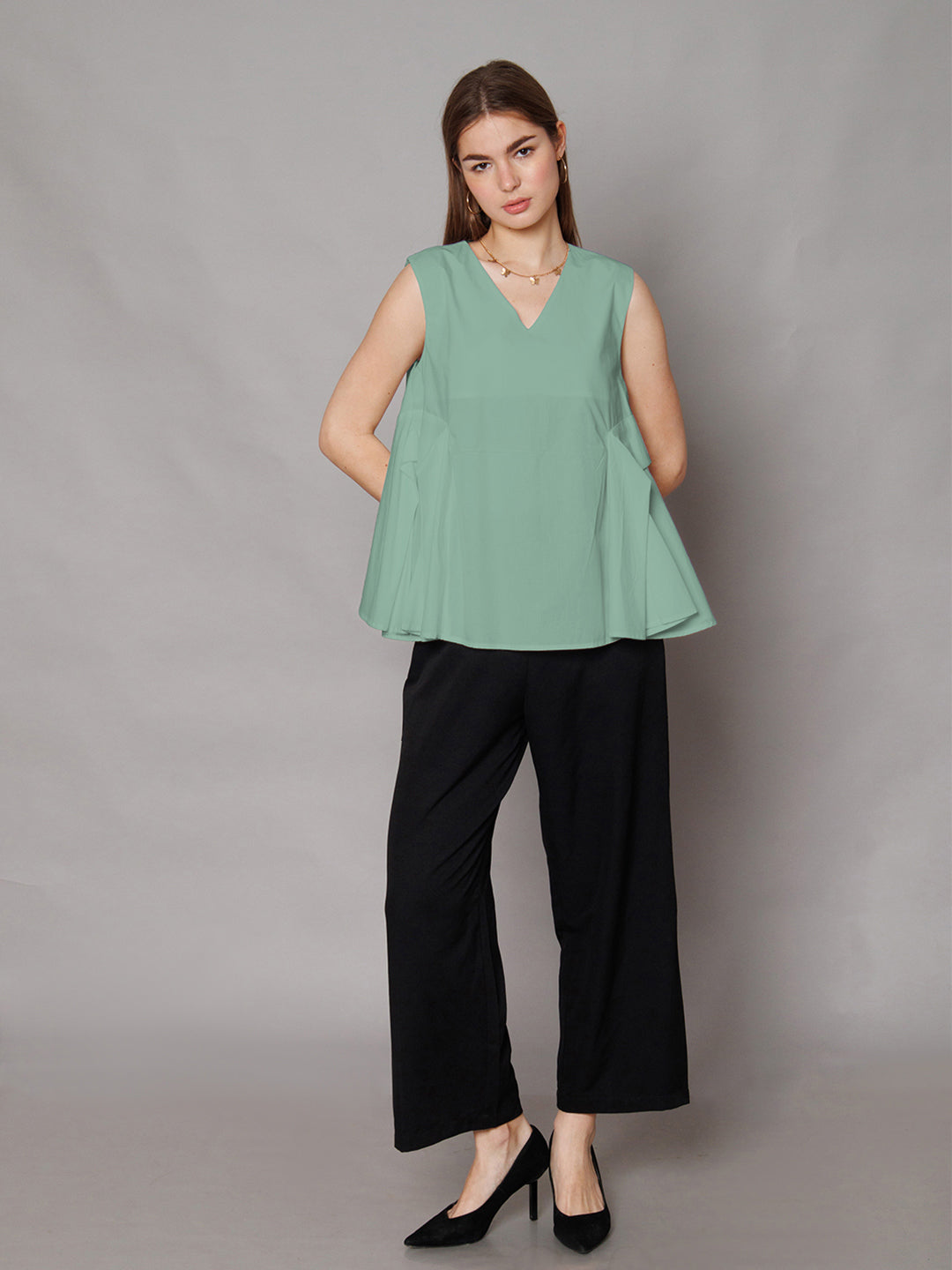 Green Solid Relaxed Fit Top