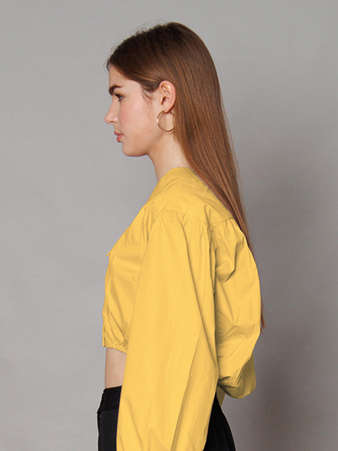 Yellow Solid Relaxed Fit Crop Shirt