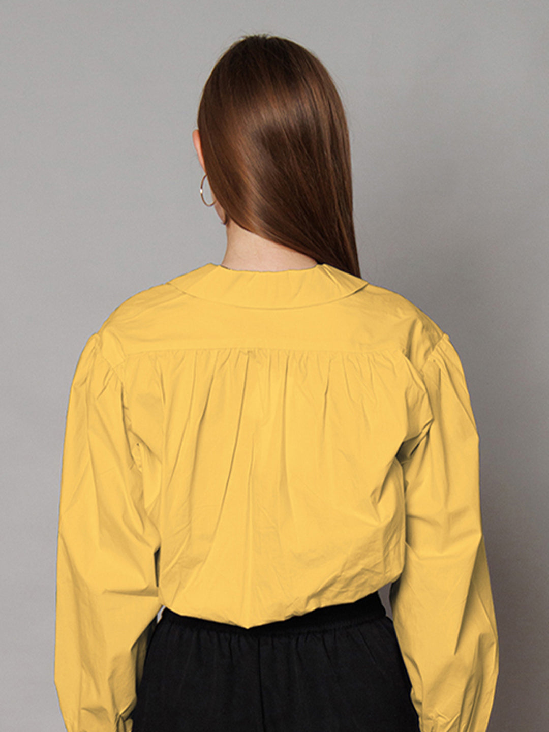 Yellow Solid Relaxed Fit Crop Shirt