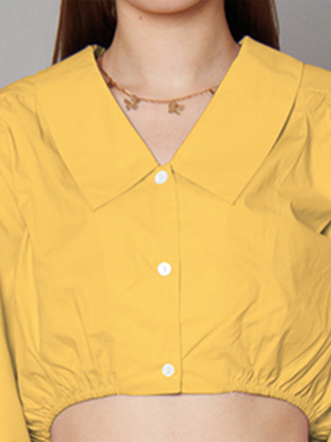 Yellow Solid Relaxed Fit Crop Shirt