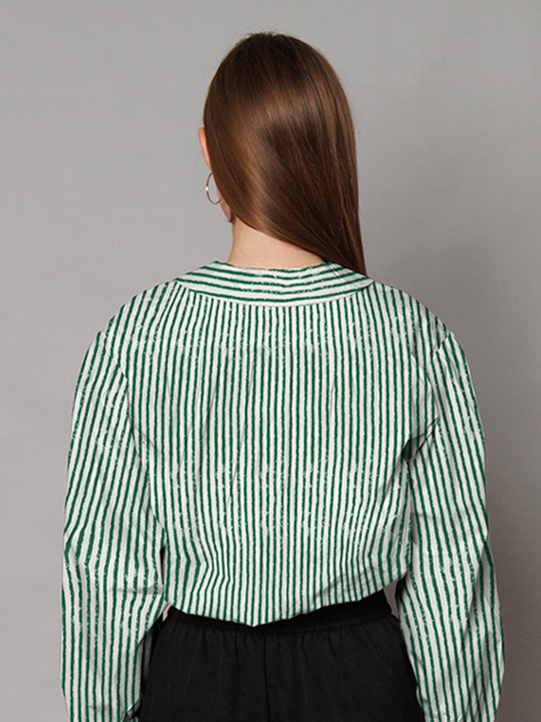 Green Stripes Relaxed Fit Crop Shirt