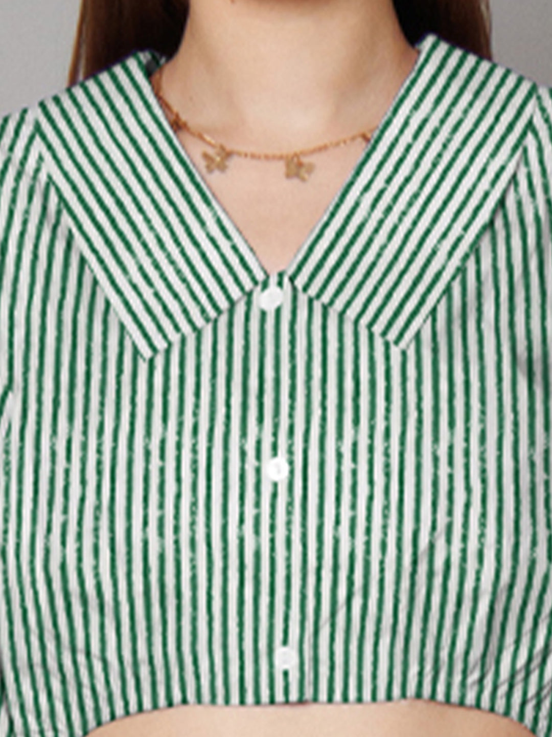 Green Stripes Relaxed Fit Crop Shirt