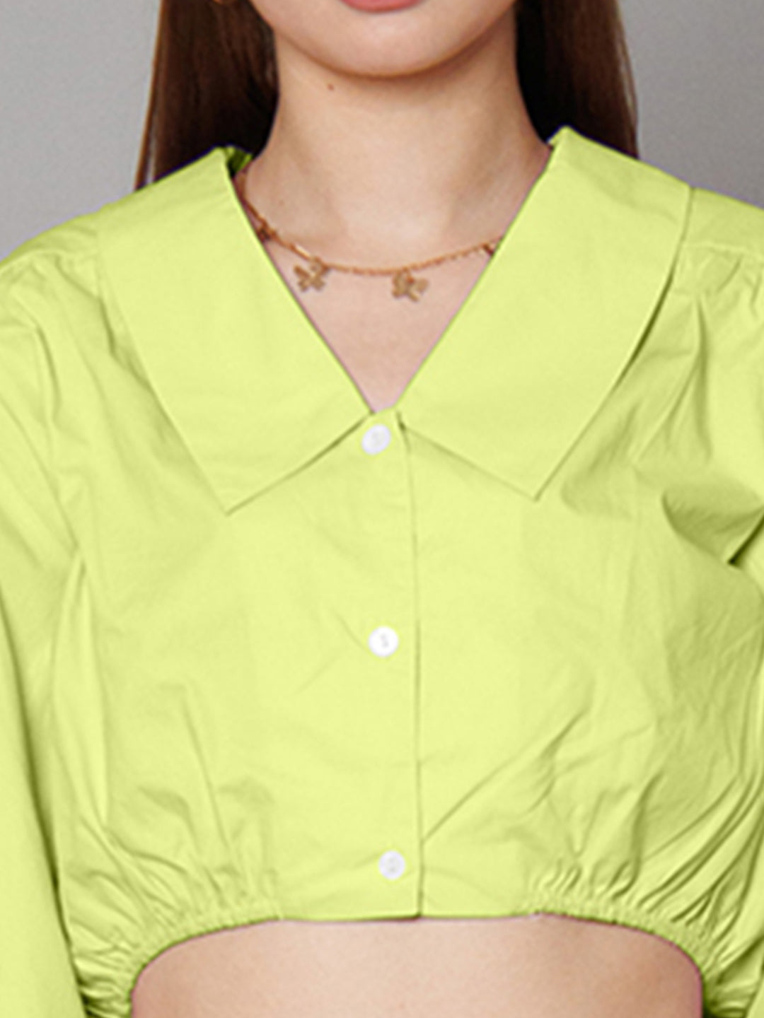 Lime Green Solid Relaxed Fit Crop Shirt