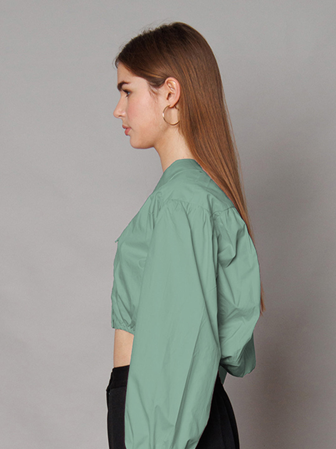 Mint Green Solid Relaxed Fit Crop Shirt