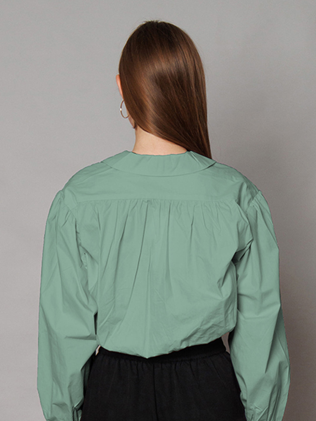 Mint Green Solid Relaxed Fit Crop Shirt