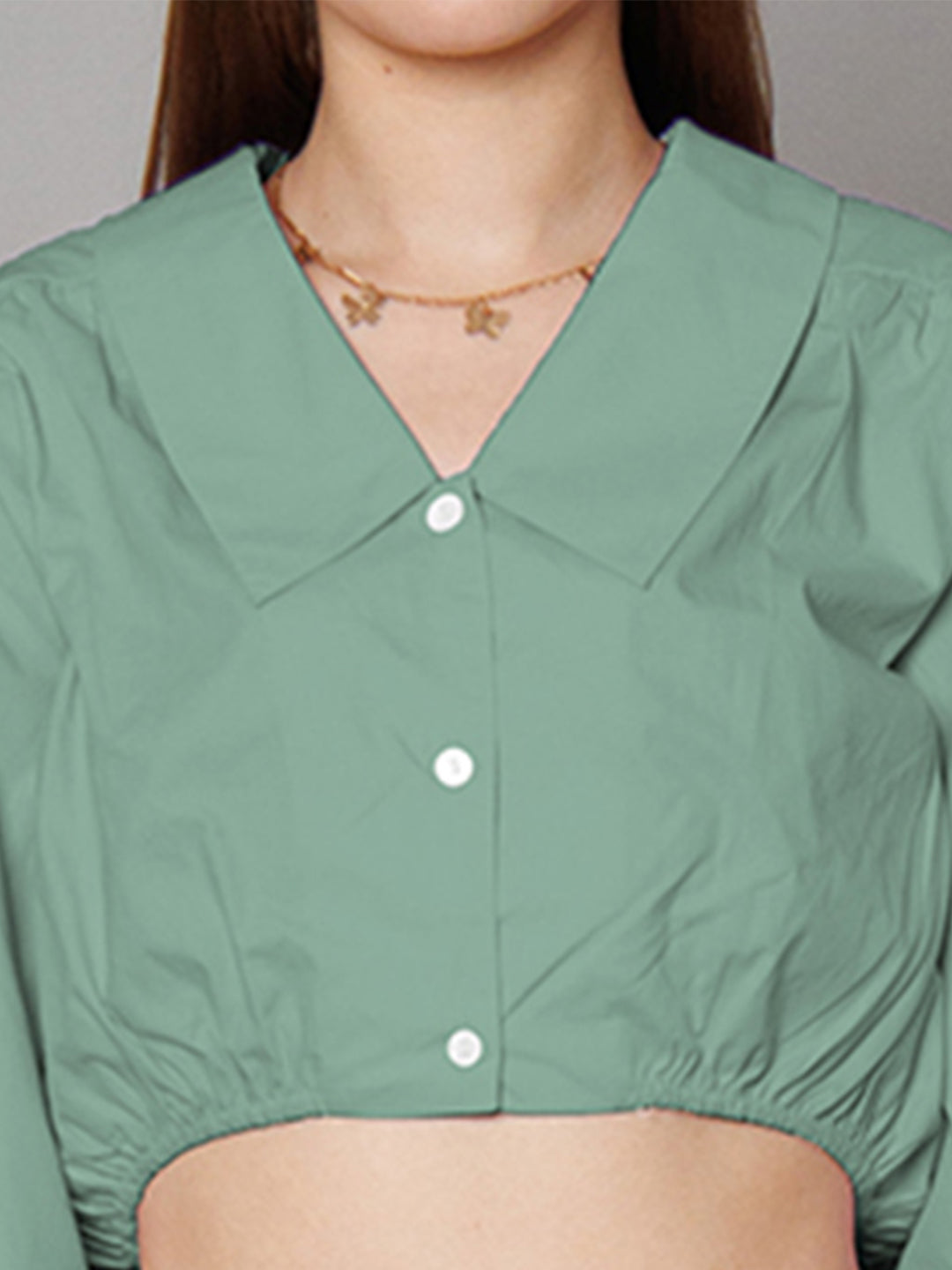 Mint Green Solid Relaxed Fit Crop Shirt