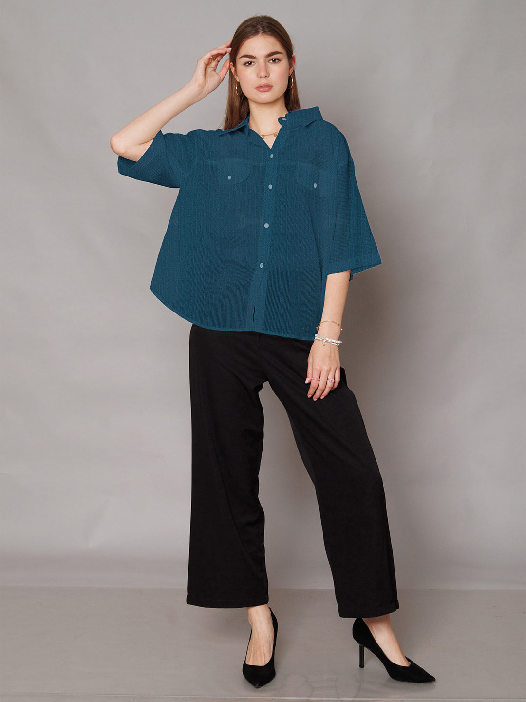 Blue Solid Relaxed Fit Shirt