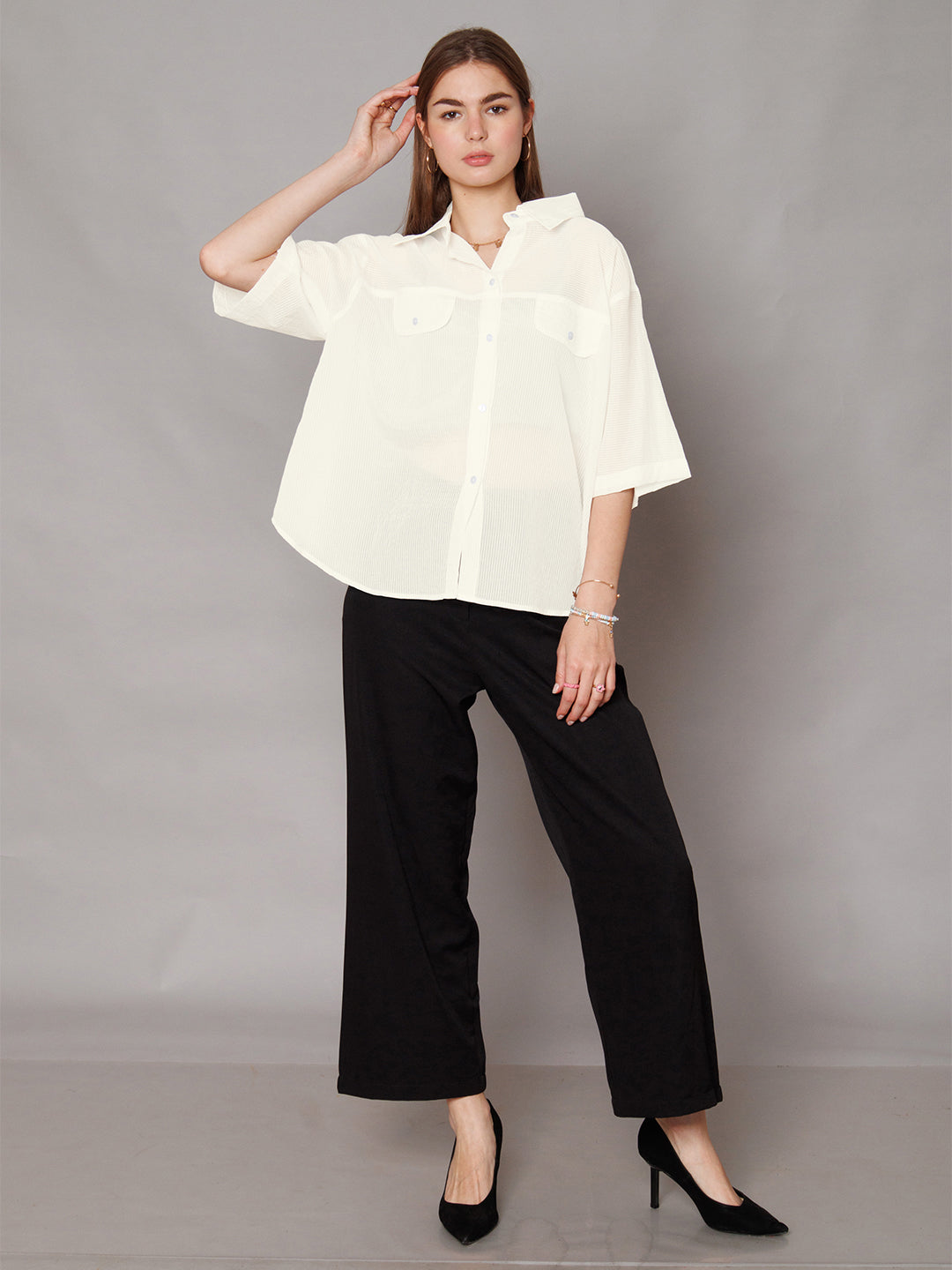 White Solid Relaxed Fit Shirt