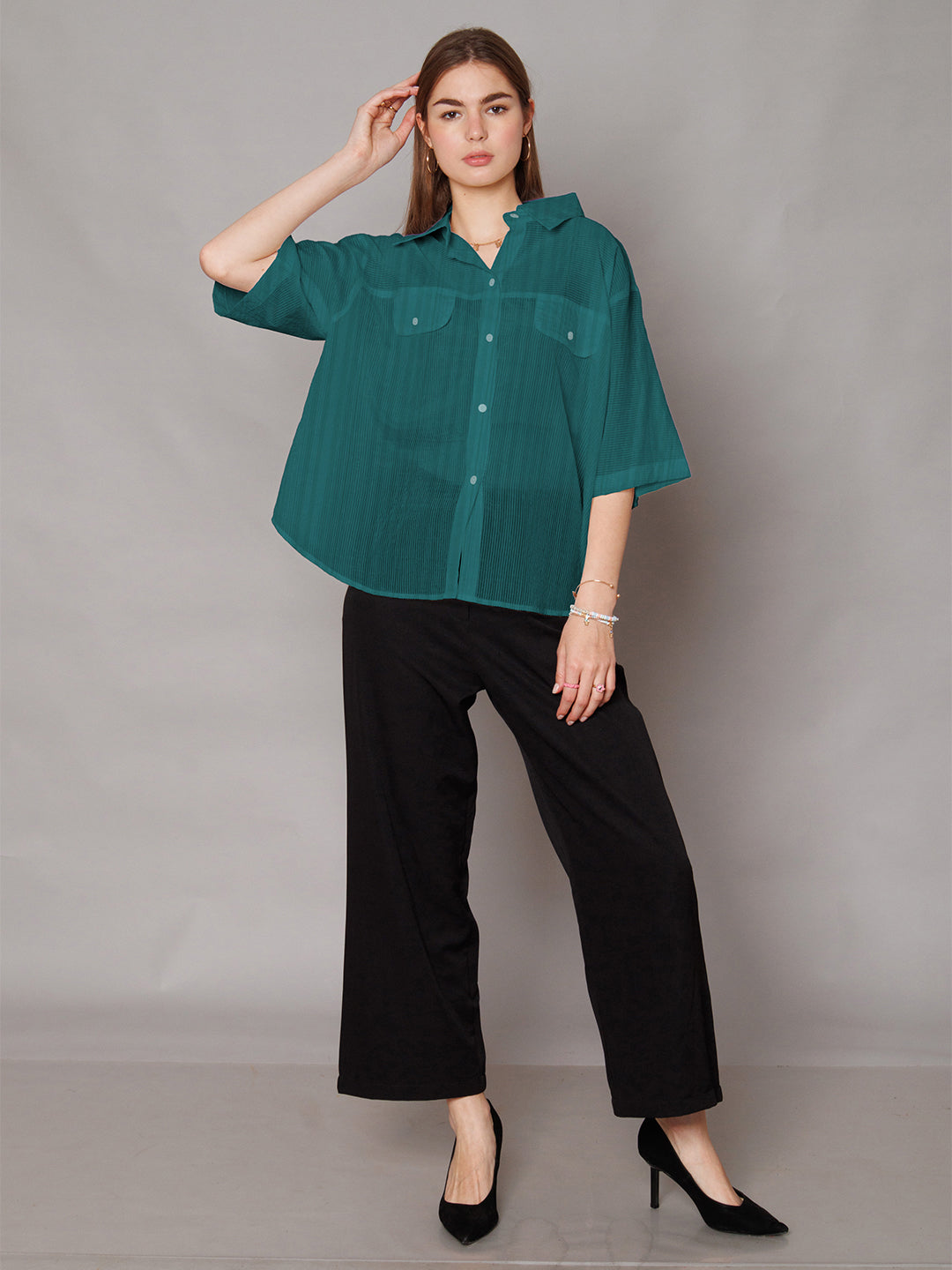 Green Solid Relaxed Fit Shirt