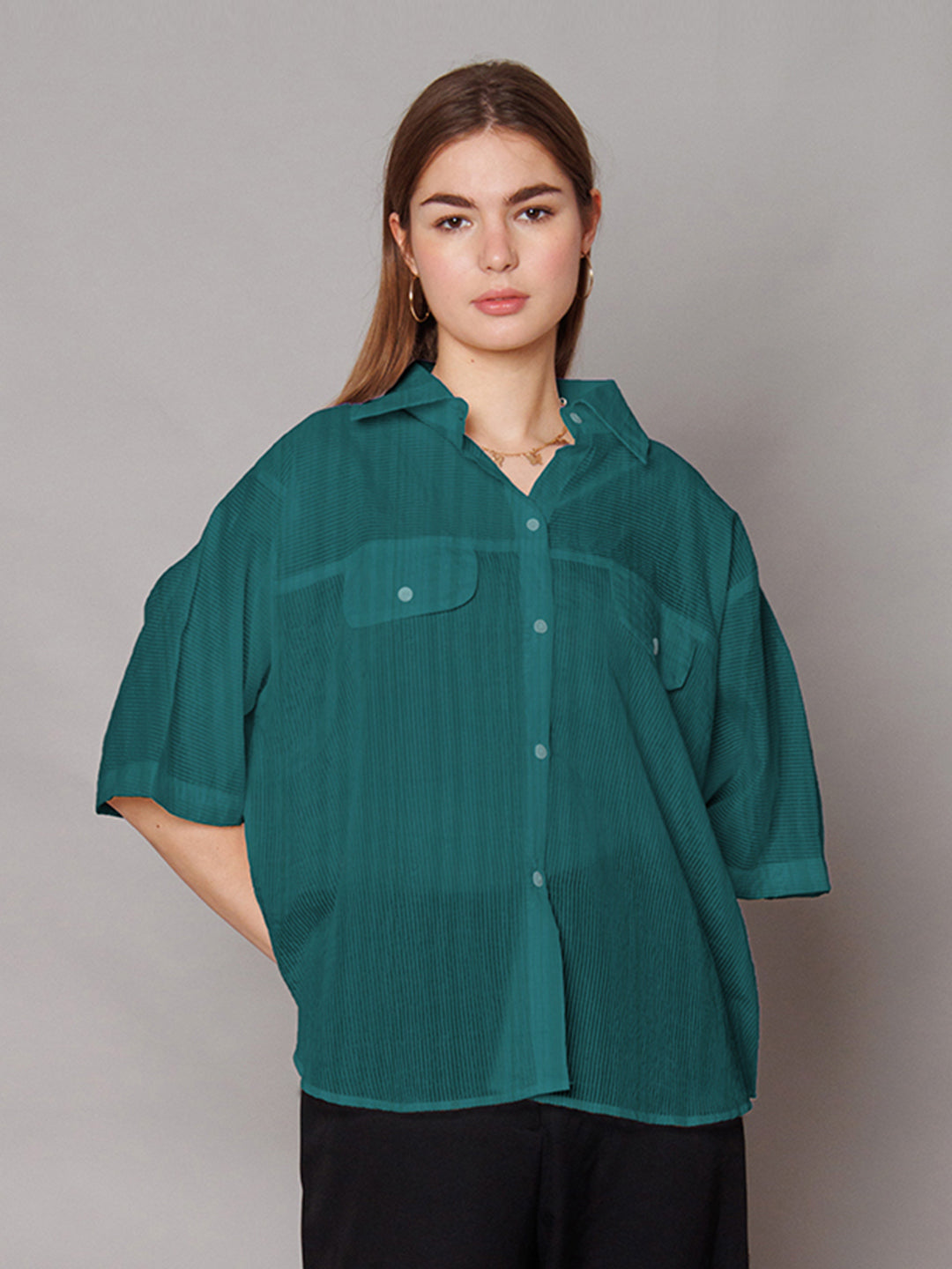 Green Solid Relaxed Fit Shirt