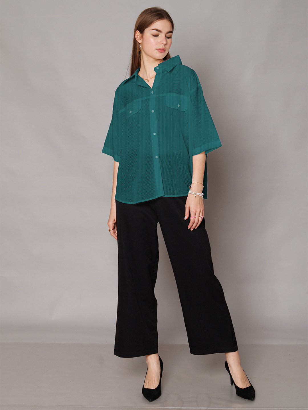 Green Solid Relaxed Fit Shirt