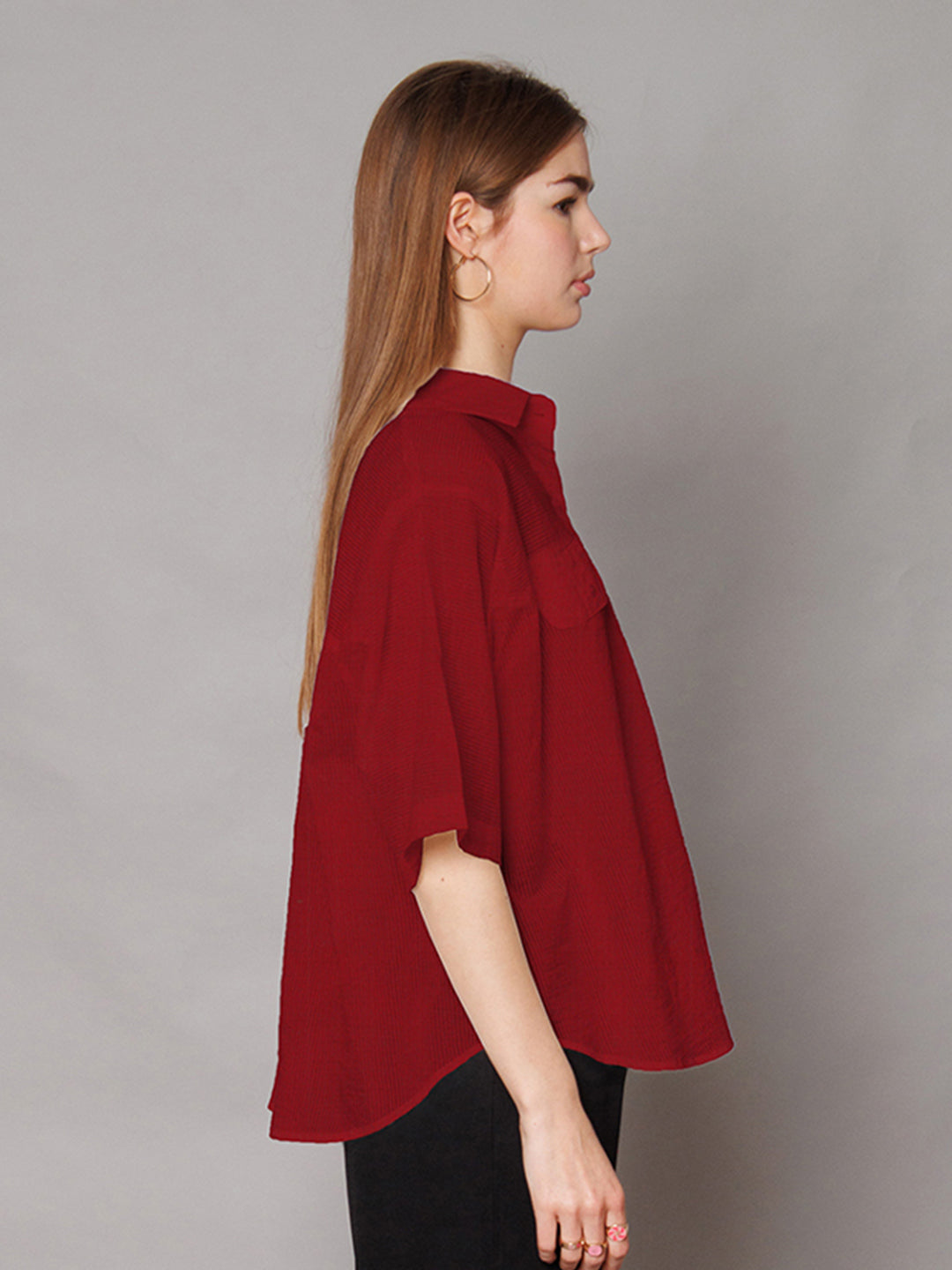 Red Textured Relaxed Fit Shirt