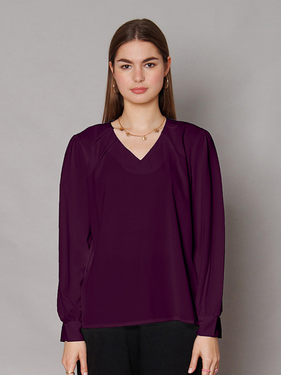 Purple Solid Relaxed Fit Top