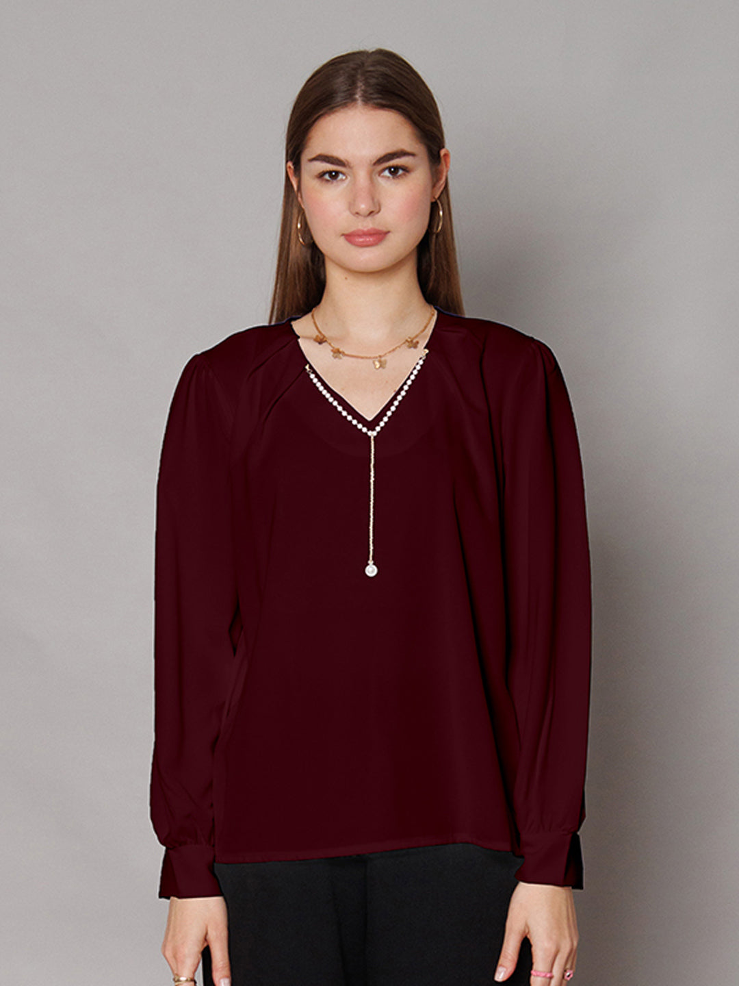 Maroon Solid Relaxed Fit Top