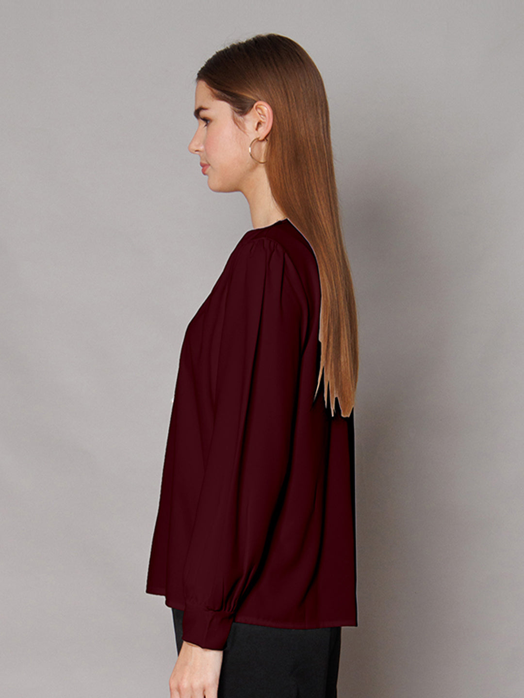 Maroon Solid Relaxed Fit Top