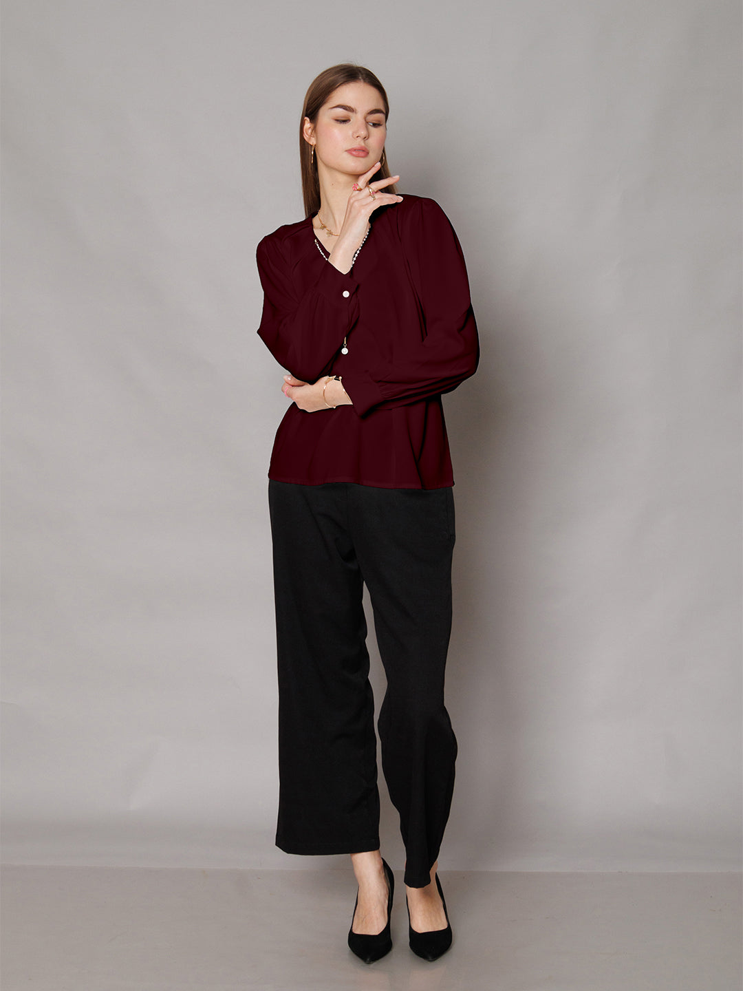 Maroon Solid Relaxed Fit Top