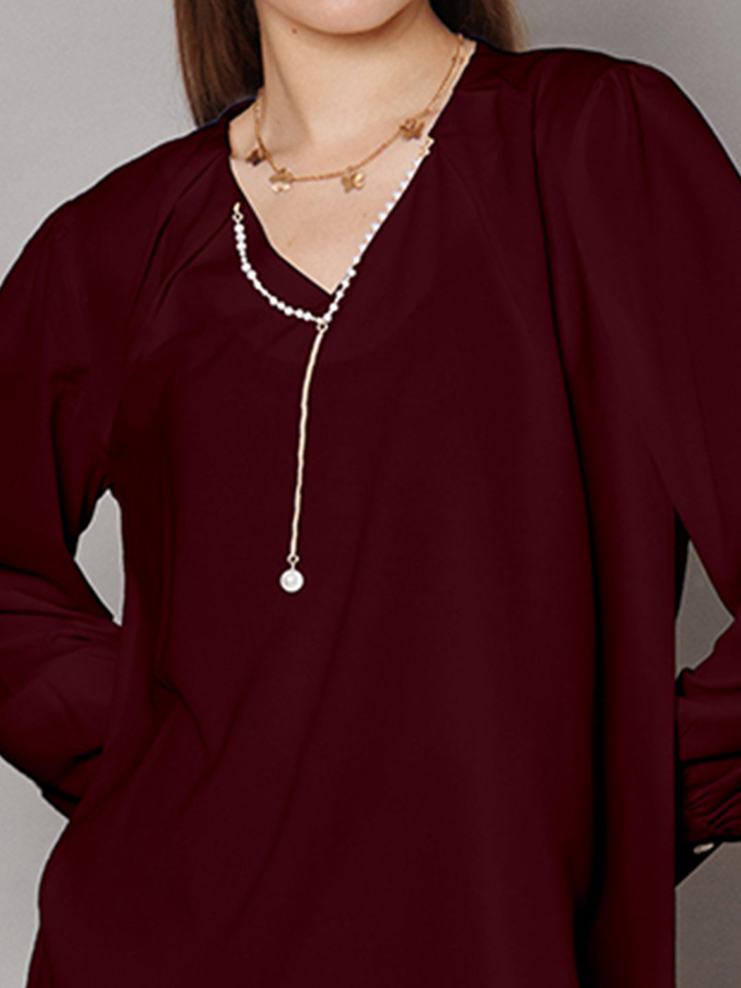 Maroon Solid Relaxed Fit Top