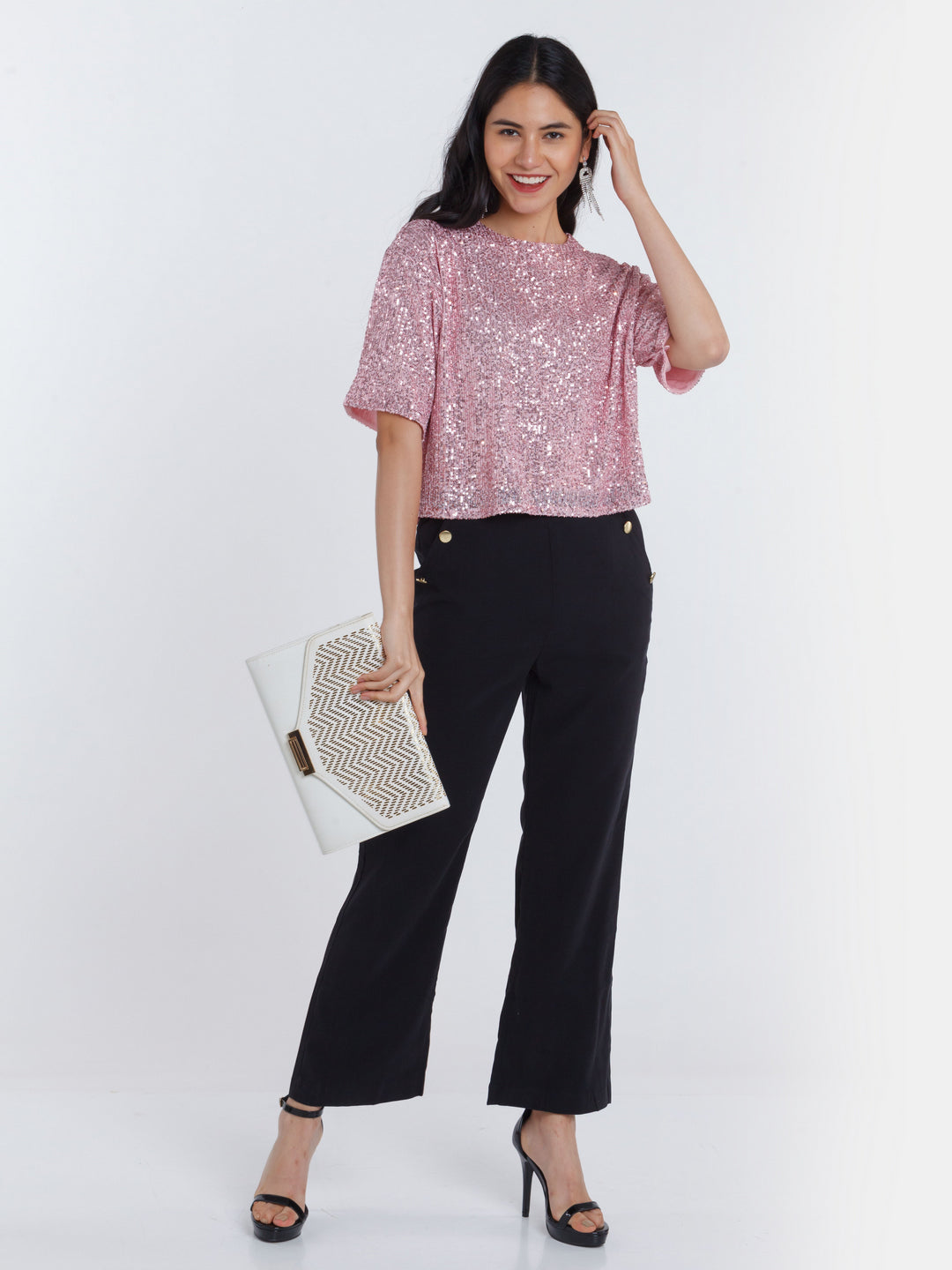 Pink Embellished Regular Top