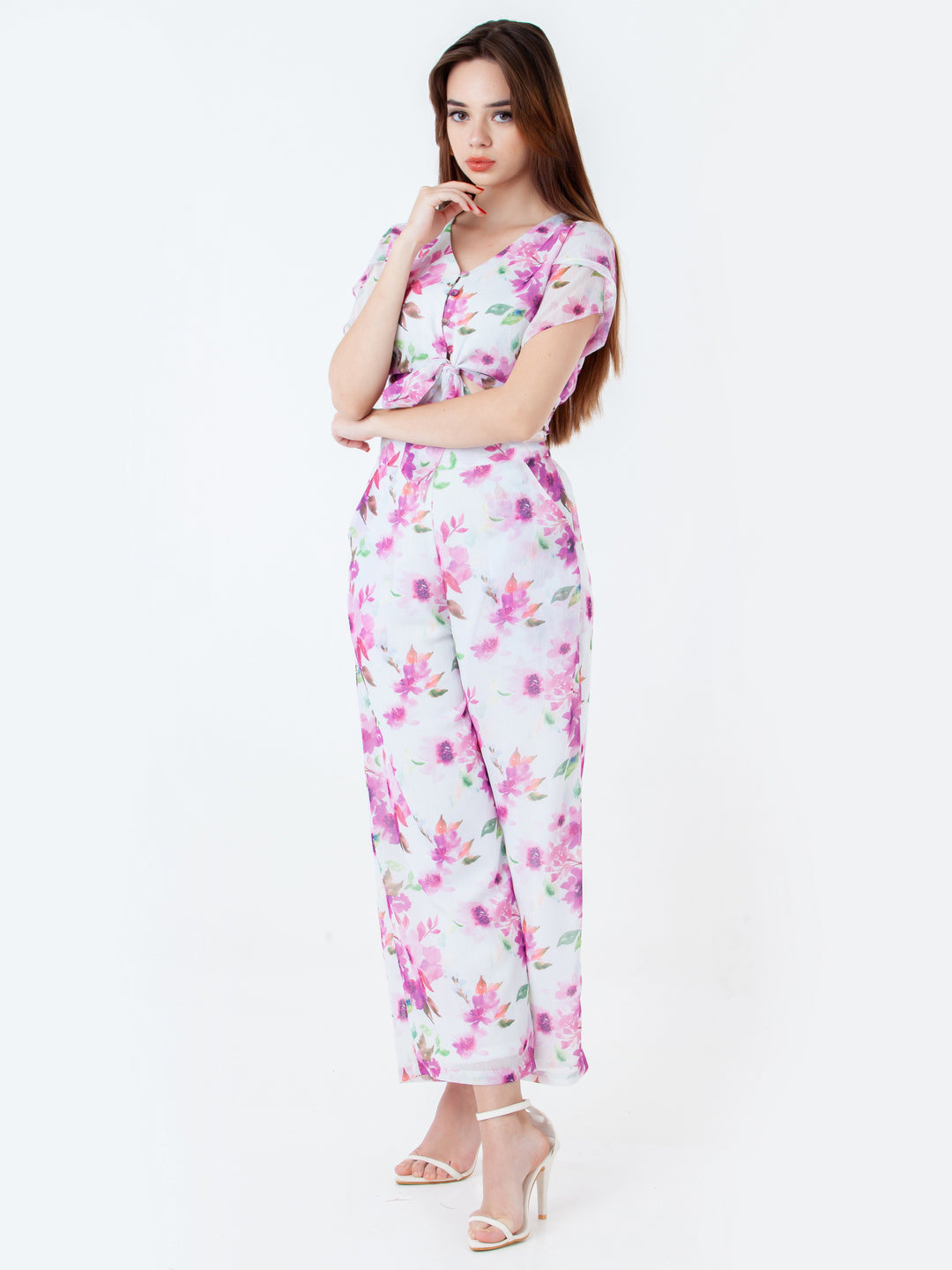 Floral Print White Cropped Co-Ord Set