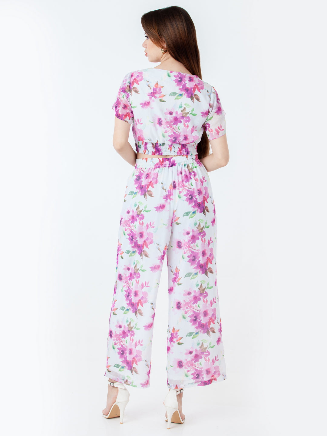 Floral Print White Cropped Co-Ord Set