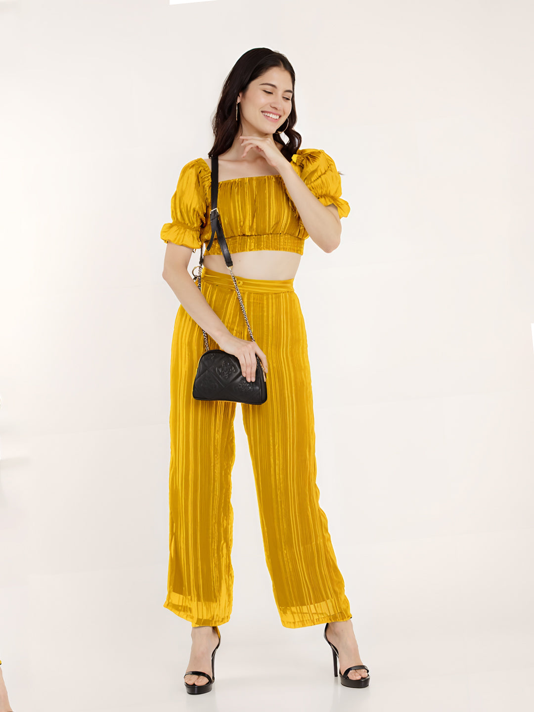 Solid Yellow Cropped Co-Ord Set