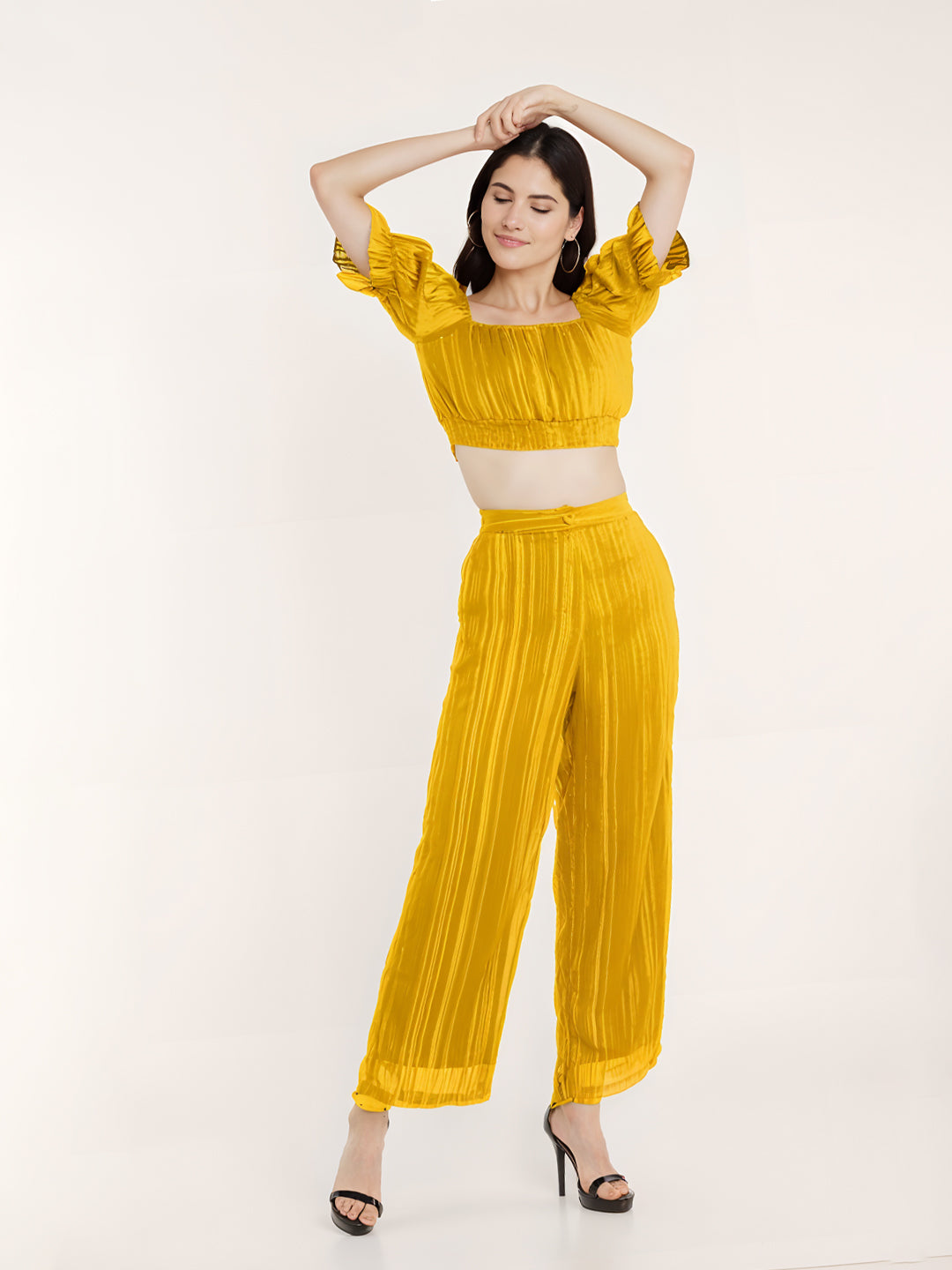 Solid Yellow Cropped Co-Ord Set