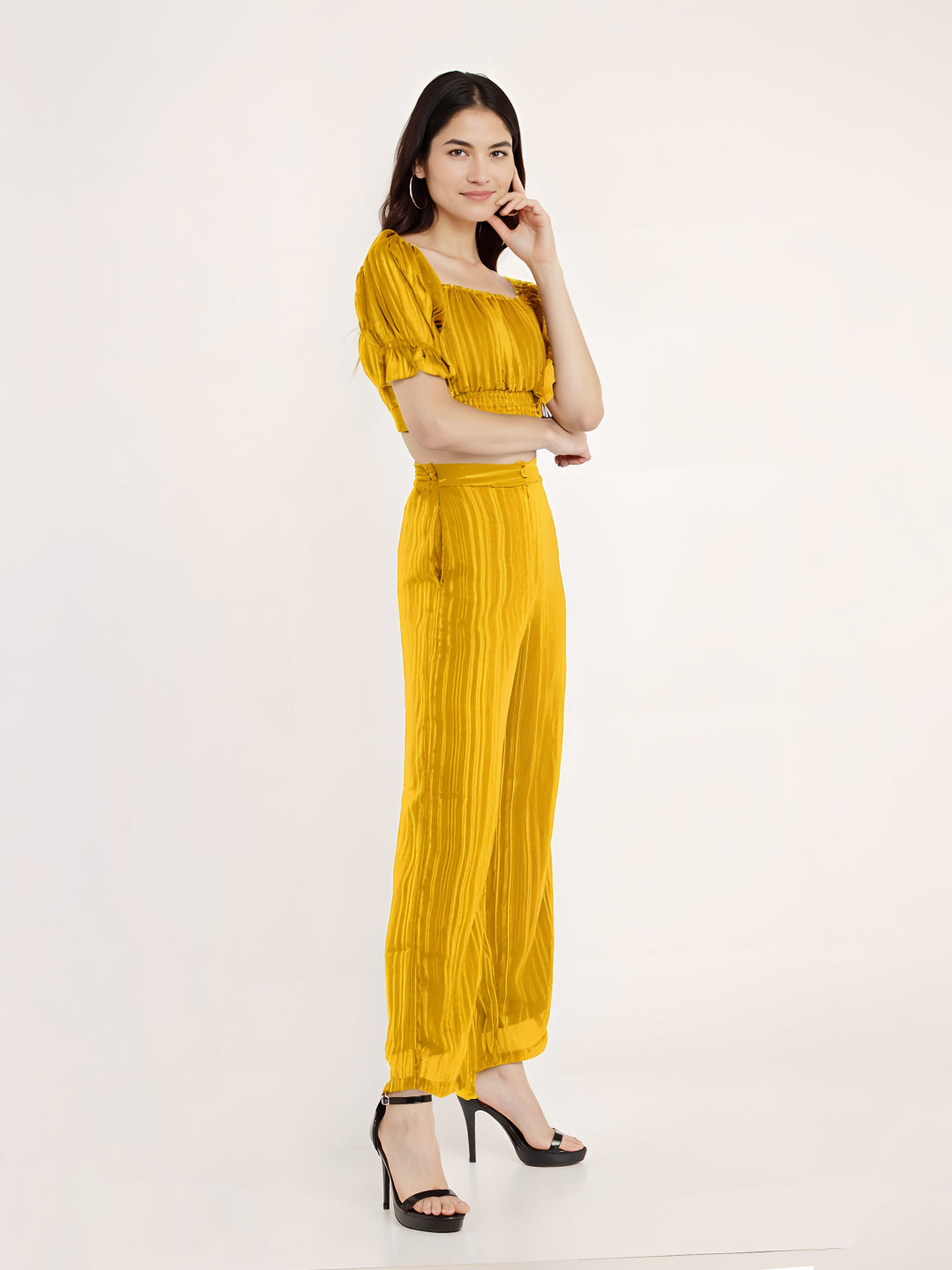 Solid Yellow Cropped Co-Ord Set