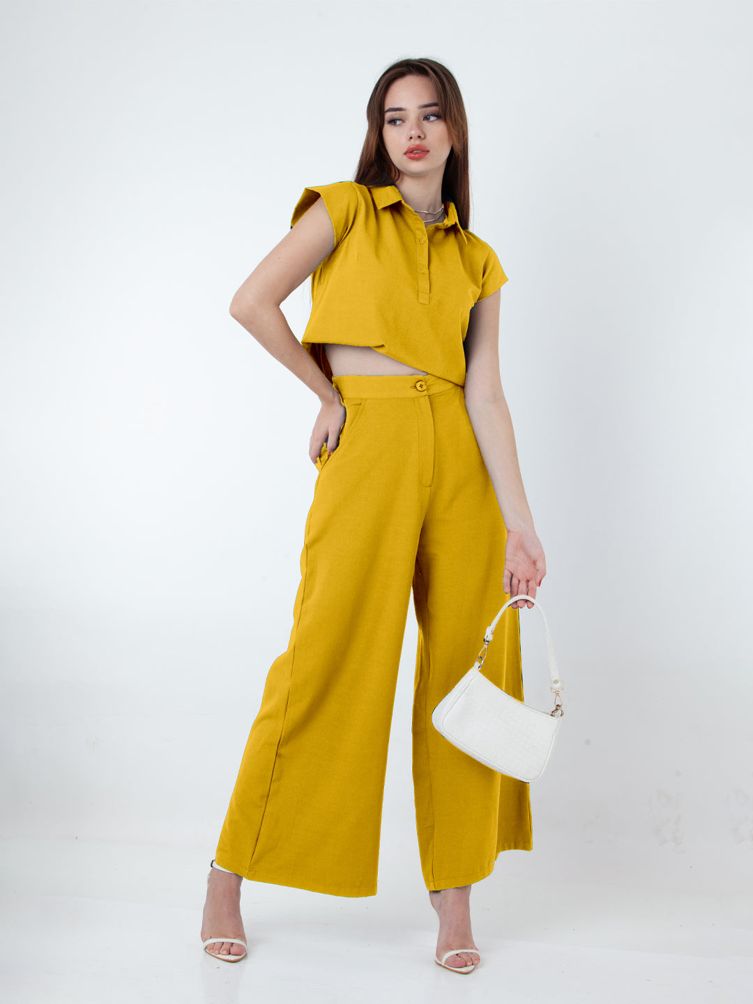 Solid Yellow Wide Leg Co-Ord Set