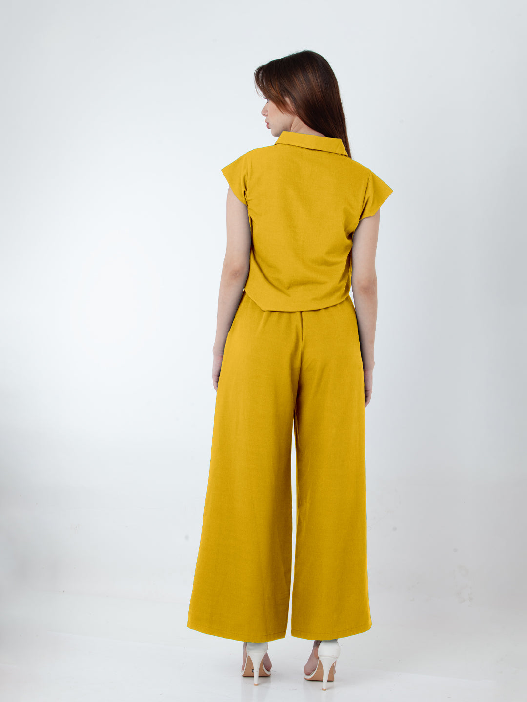 Solid Yellow Wide Leg Co-Ord Set