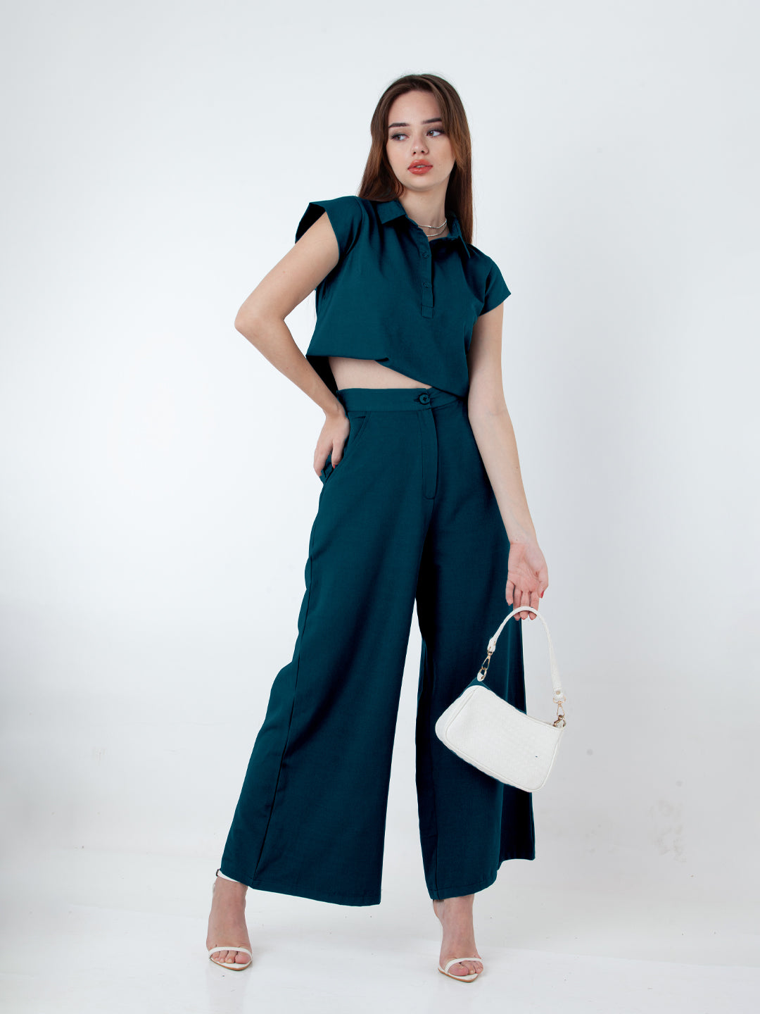 Solid Teal Wide Leg Co-Ord Set