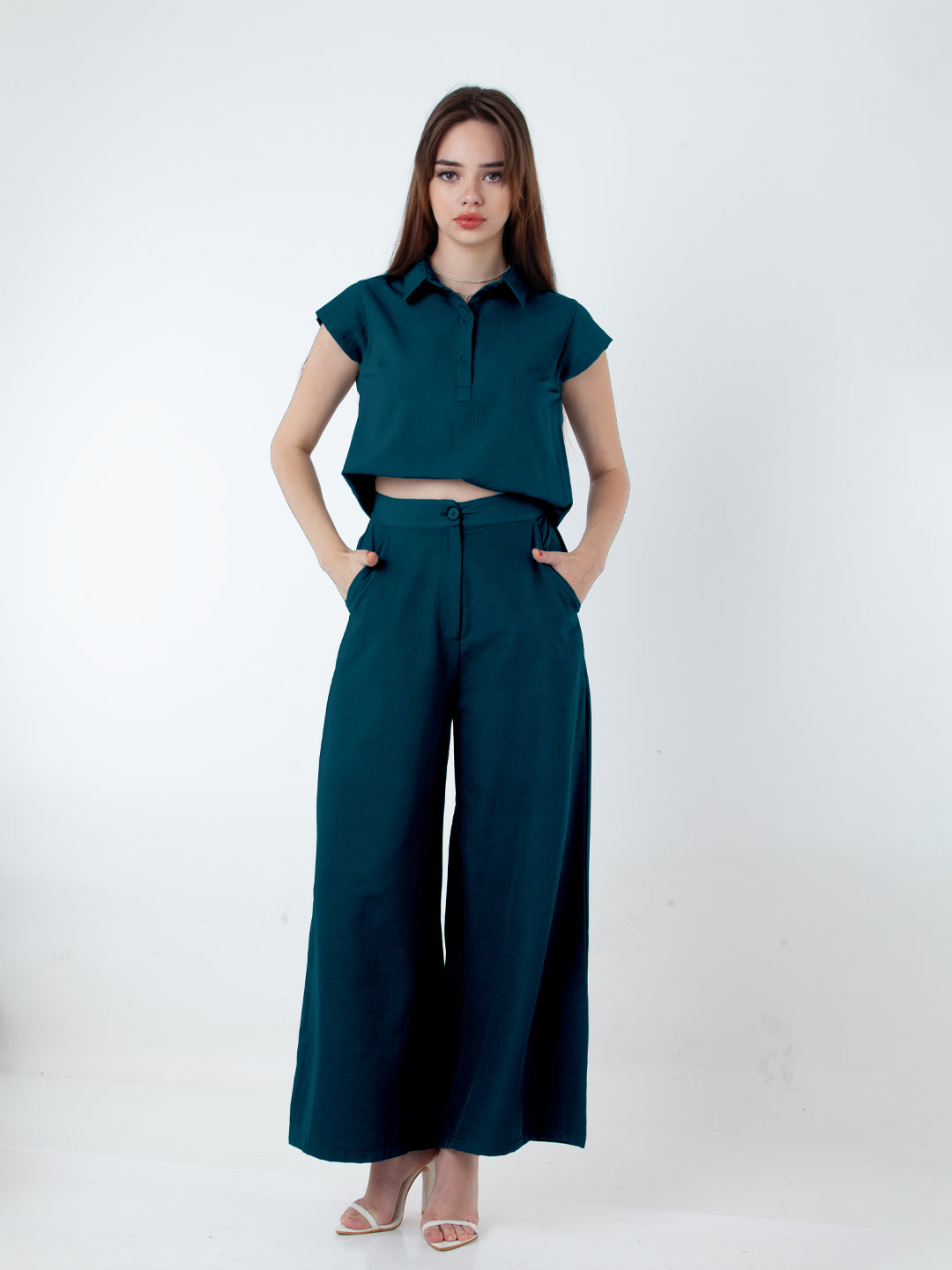 Solid Teal Wide Leg Co-Ord Set