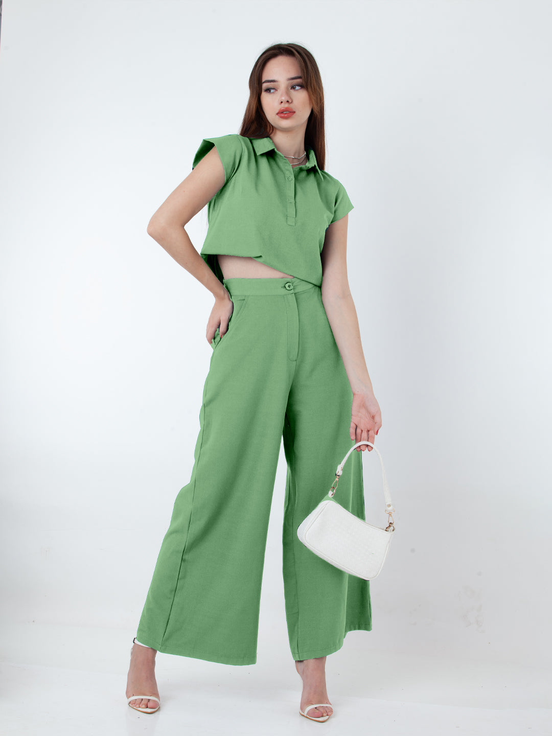 Solid Green Wide Leg Co-Ord Set