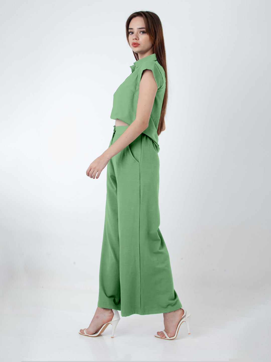 Solid Green Wide Leg Co-Ord Set