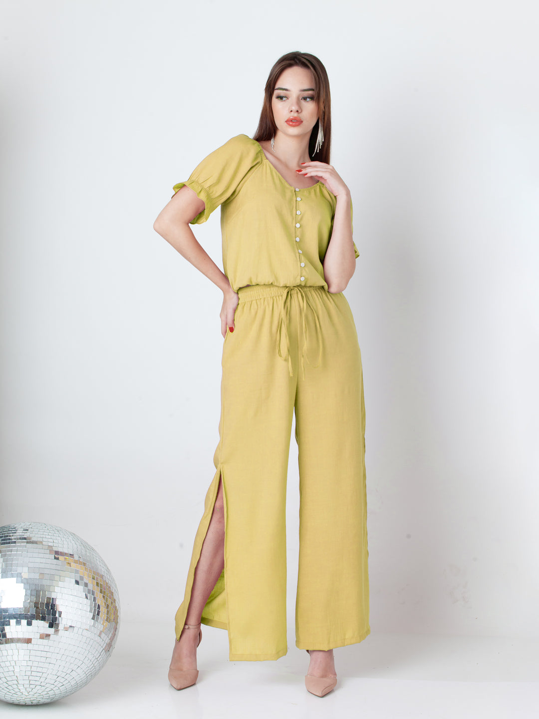 Solid Yellow Wide Leg Co-Ord Set