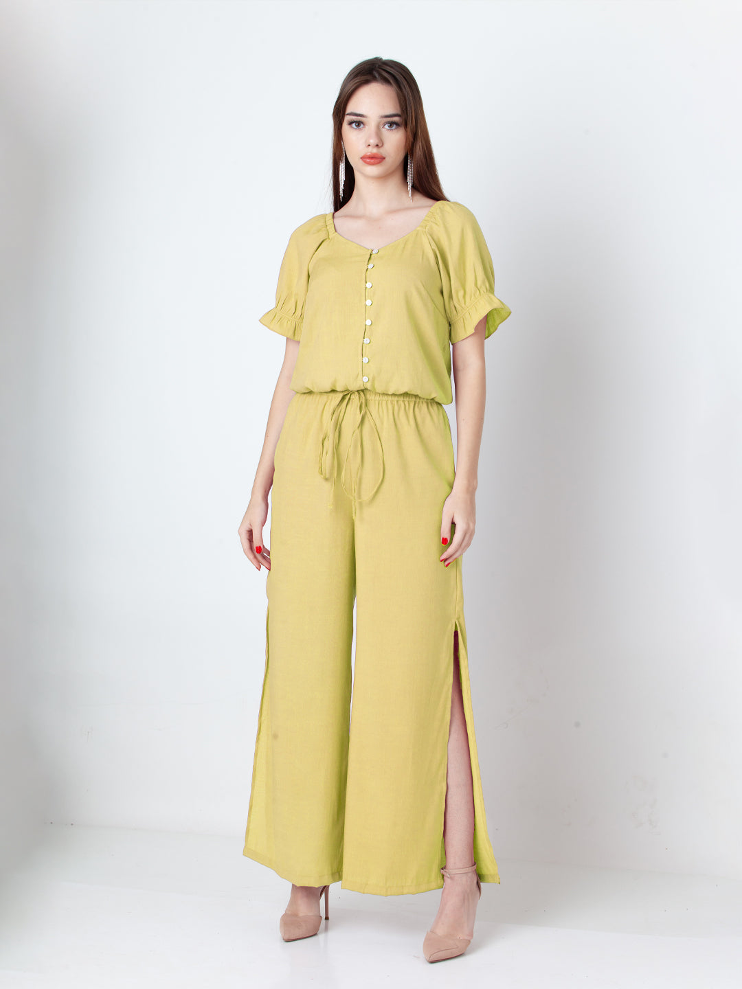 Solid Yellow Wide Leg Co-Ord Set