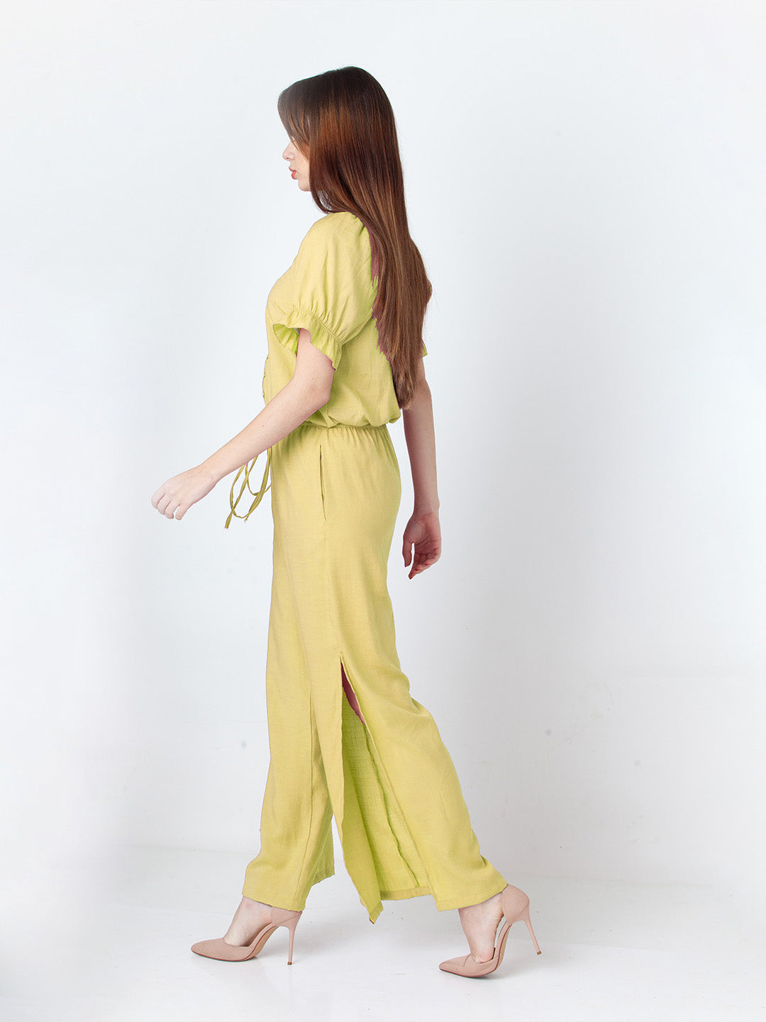 Solid Yellow Wide Leg Co-Ord Set