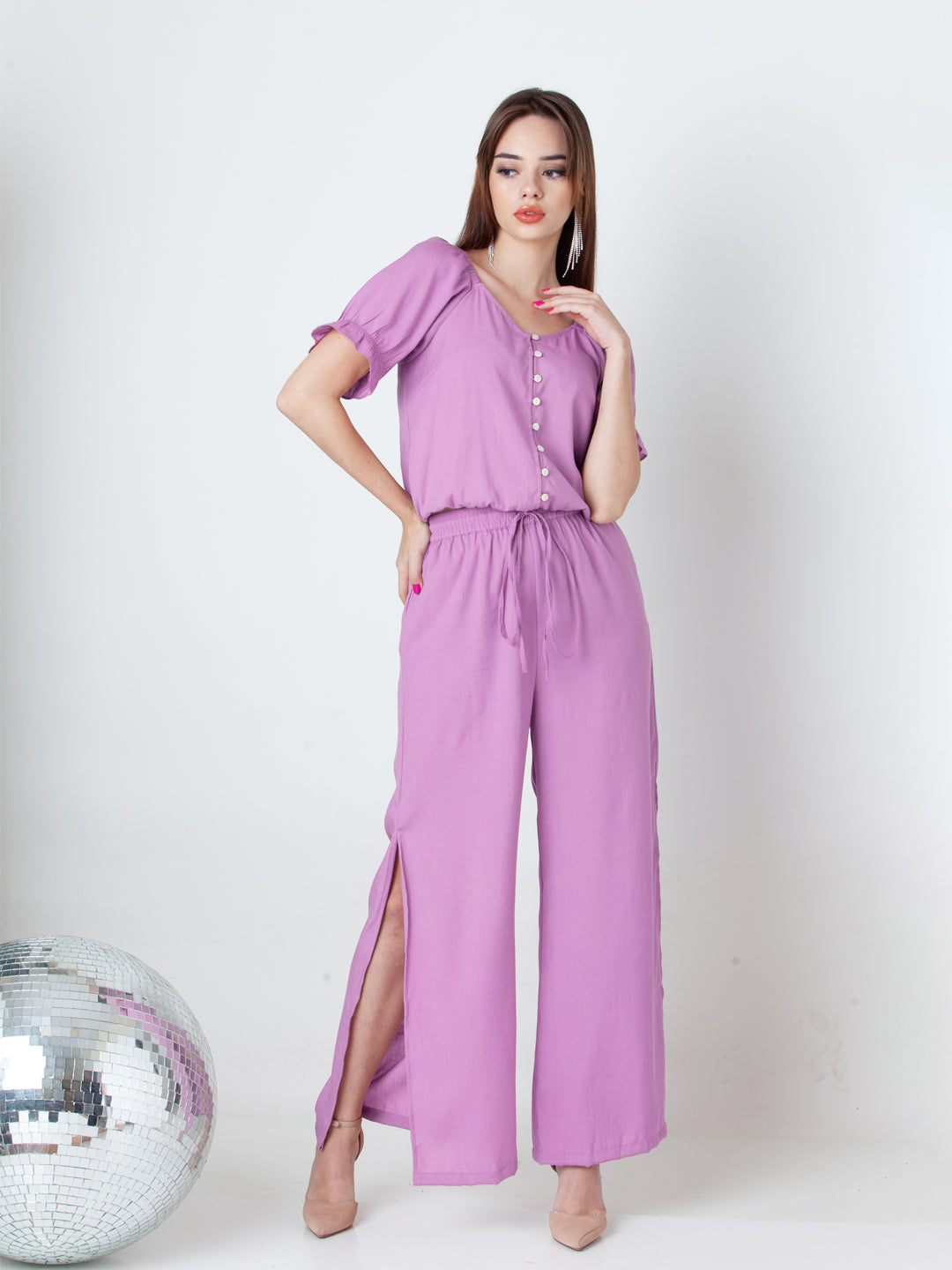 Solid Purple Wide Leg Co-Ord Set