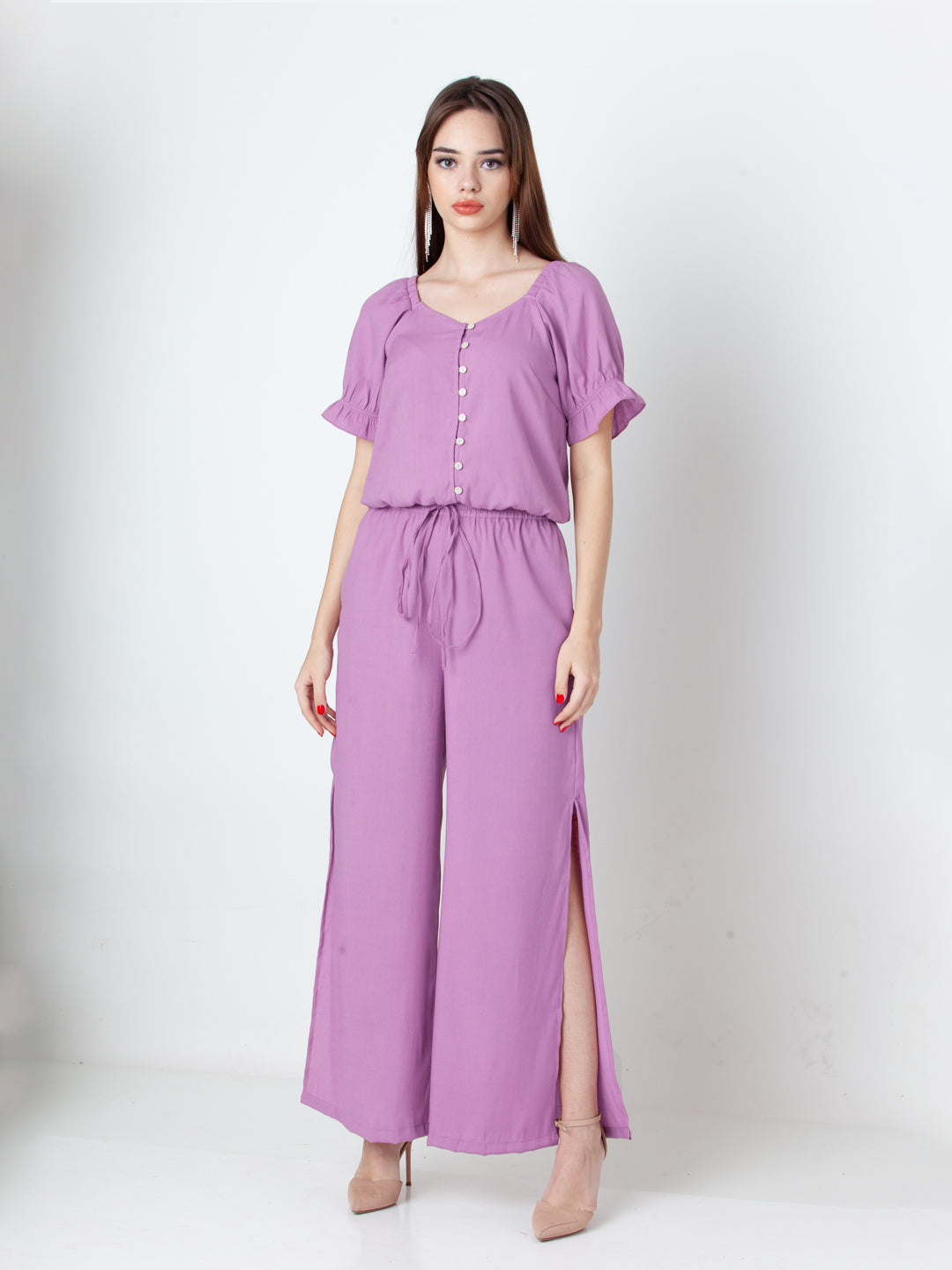 Solid Purple Wide Leg Co-Ord Set