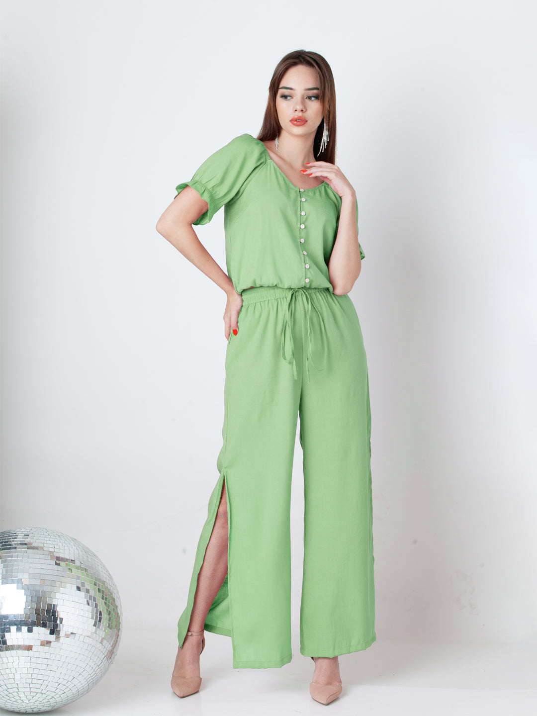 Solid Green Fig Wide Leg Co-Ord Set