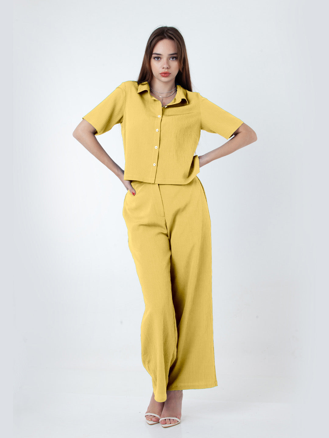 Solid Yellow Wide Leg Co-Ord Set