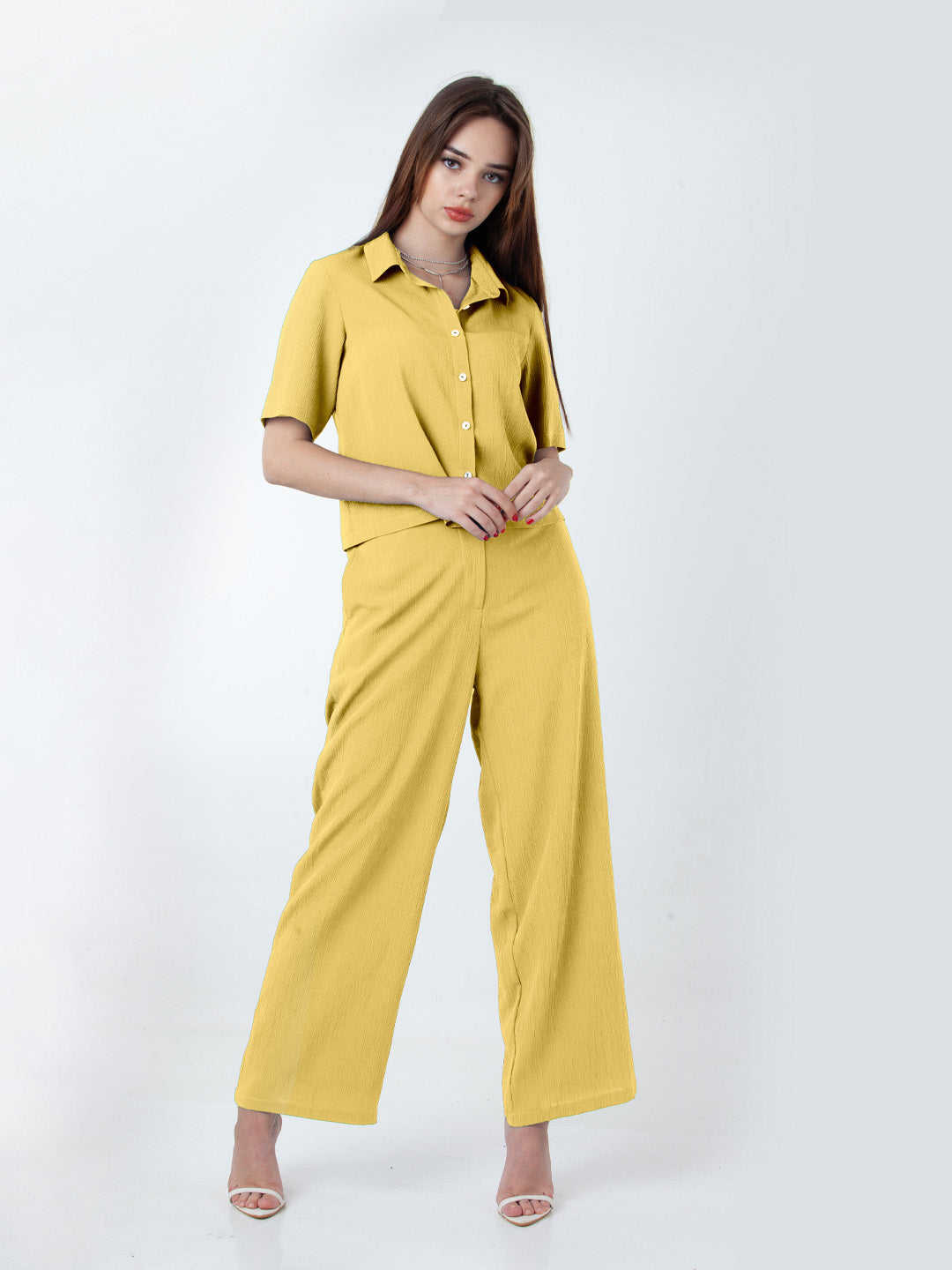 Solid Yellow Wide Leg Co-Ord Set