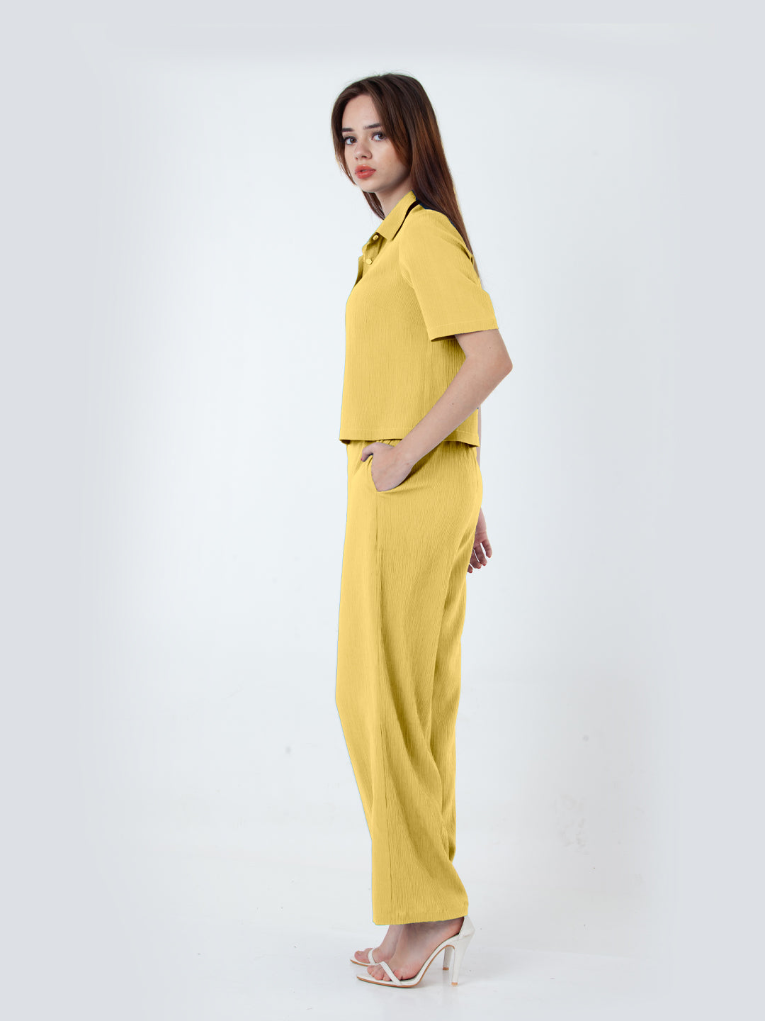 Solid Yellow Wide Leg Co-Ord Set