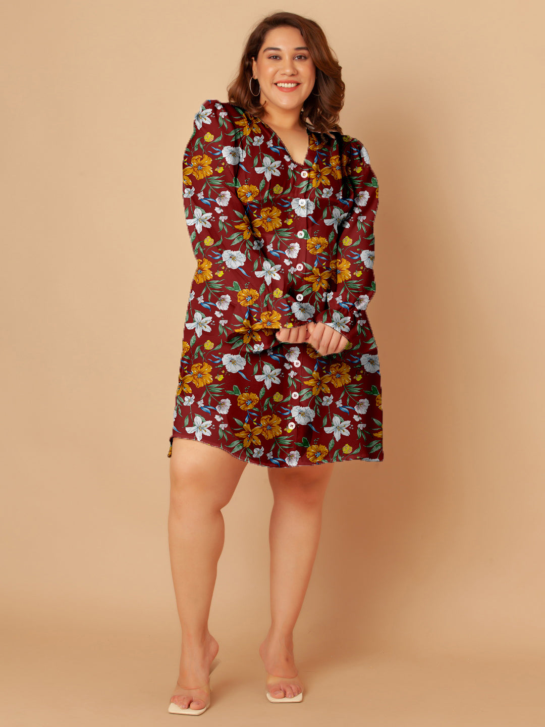 Red Floral Print A-Line Short Dress