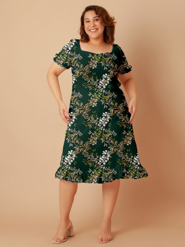 Dark-Green-Tropical-Print-A-Line-Midi-Dress-ZCD00002-275-DarkGreen-2