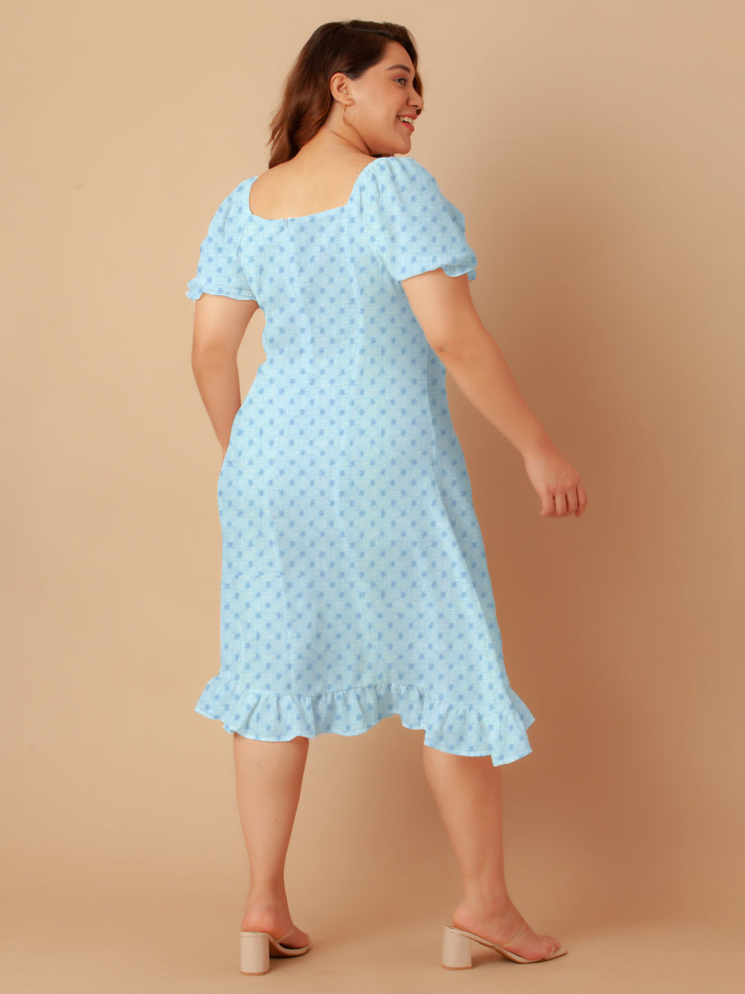 Sky Blue Solid A-Line Midi Dress