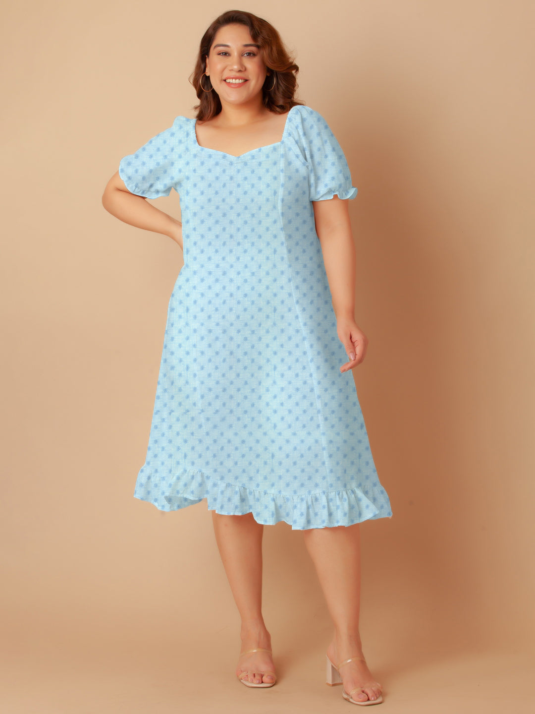 Sky Blue Solid A-Line Midi Dress