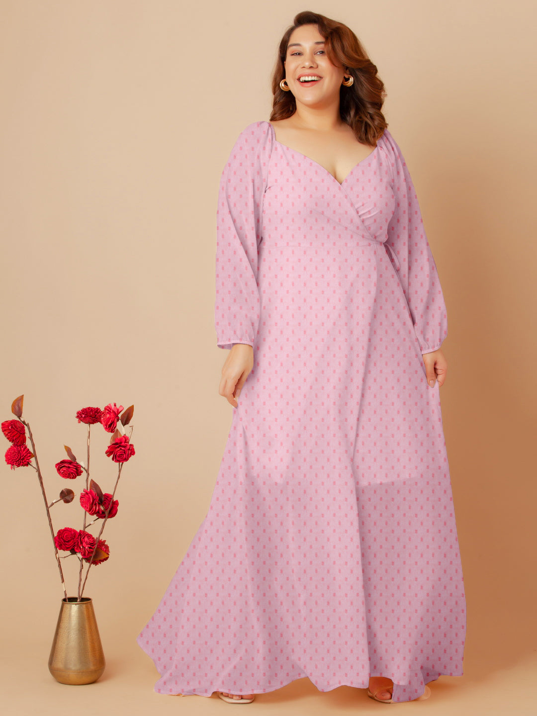 Pink Solid Wrap Maxi Dress