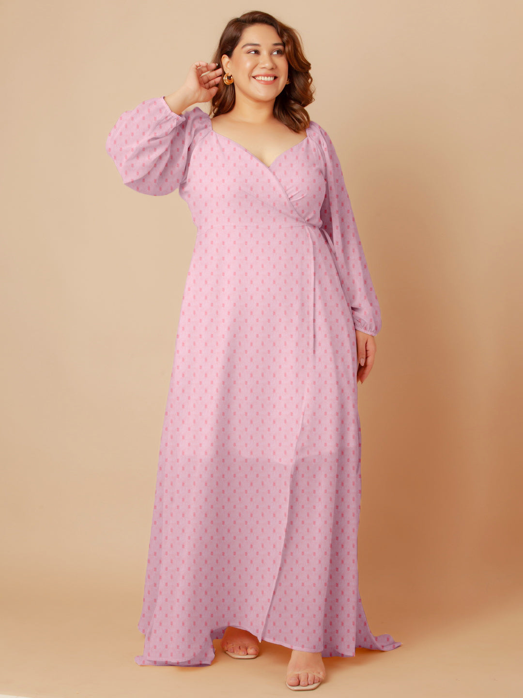 Pink Solid Wrap Maxi Dress