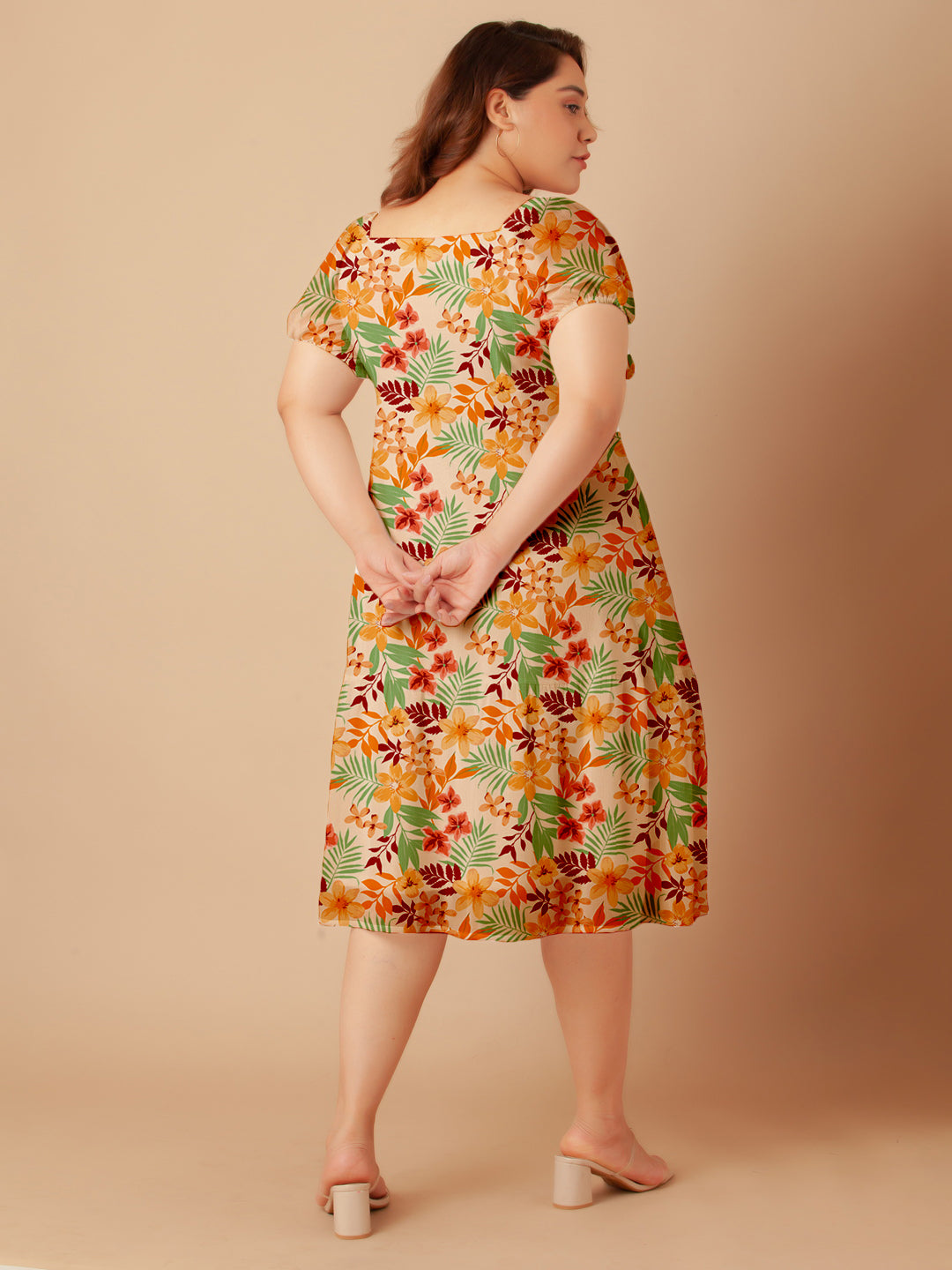 Multi-Colored Floral Print Empire Midi Dress