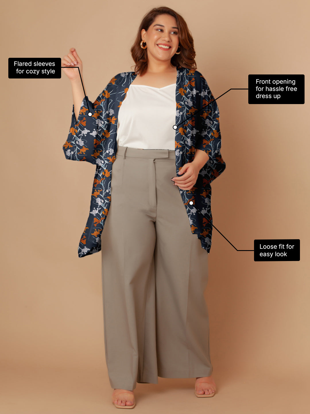 Navy Floral Print Peplum Shrug